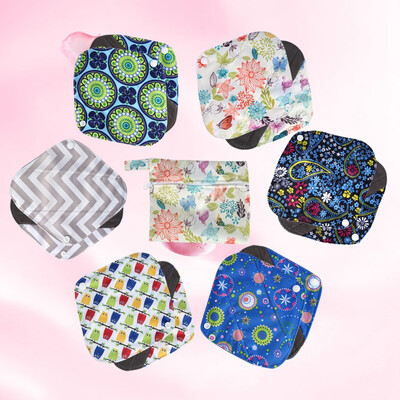 

Greensen 1PC Washable Wet Bag 6PCS Reusable Bamboo Cloth Sanitary Menstrual Pads Panty Liner Reusable Menstrual Pads