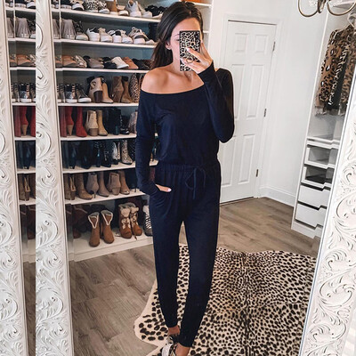 

Starmoon Women Cold Shoulder Pocket V Neck Long Sleeve Rompers Jumpsuit Playsuit