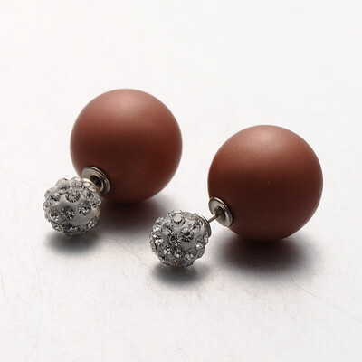 

Frosted Plastic Pearl with Polymer Clay Rhinestone Ball Stud Earrings Sienna 816mm Pin 08mm