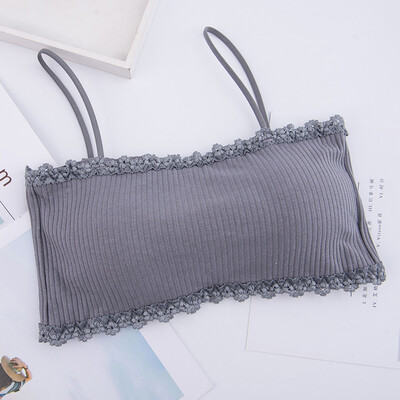 

Rear Three-Breasted Sling Thread Tube Top Solid Color Thin Shoulder Strap Padded Tube Top
