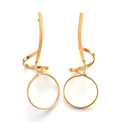 

304 Stainless Steel Stud Earrings Golden 68x25x15mm Pin 07mm