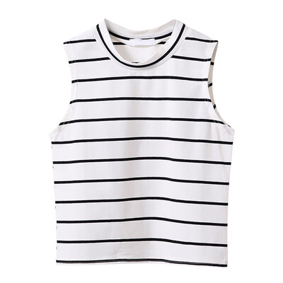 

Casual Sleeveless T Shirt Women Striped Sexy Crop Top T-Shirt Women Tops Cropped Feminino Camisas Femininas