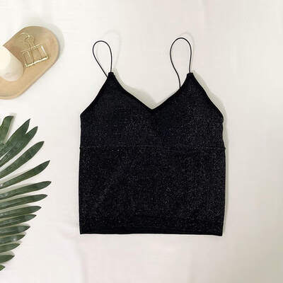 

Sexy Womens Camisole Silver Silk Sequins Wear Inside Underwear