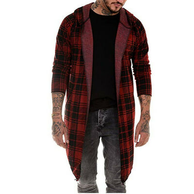 

Stylish Men Hoodie Warm Hooded Tops Plaid Coat Jacket Casual Outwear Overcoat