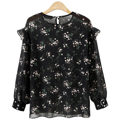 

Flower Printing Long Sleeved Chiffon Shirt