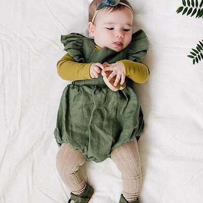 

Infant Baby Boys&Girls Sleeveless Ruffles Solid Print Backless Romper Bodysuit