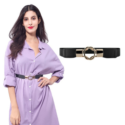

VOCHIC Women Metal Fashion Skinny Leather Belt Gold Elastic Buckle belt solid color