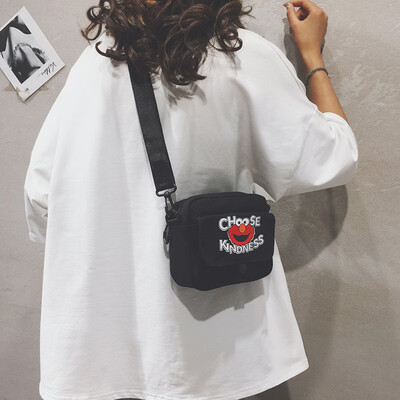 

Sesame Street Small Bag Female 2019 New Japanese Harajuku Student Bag Cartoon Printed Canvas Shoulder Messenger Bag