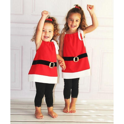 

Christmas Toddler Girls Kids Santa Claus Strap Tops Party Dress Costume 1-6Y