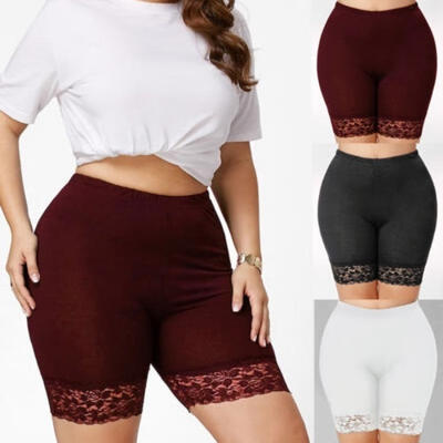 

Fashion Women Plus Size Mid-Rise Lace Shorts Elastic Casual Sports Pants Trousers Trunks