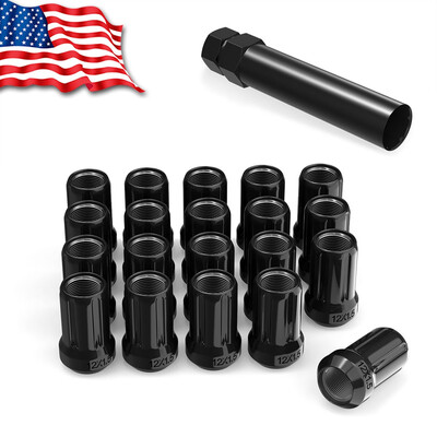 

20 Black Spline Lug Nuts 12x15 Cone Seat Short Open End Key for Honda