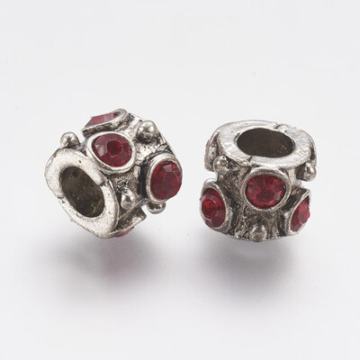 

Alloy Rhinestone European Beads Large Hole Beads Column Antique Silver Light Siam 10x8mm Hole 5mm