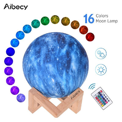 

Aibecy LED Moon Lamp Moon Night Light 3D Printed Large Lunar Lamp with Stand USB Cable 16 Glowing Colors Remote Control & TouchCon