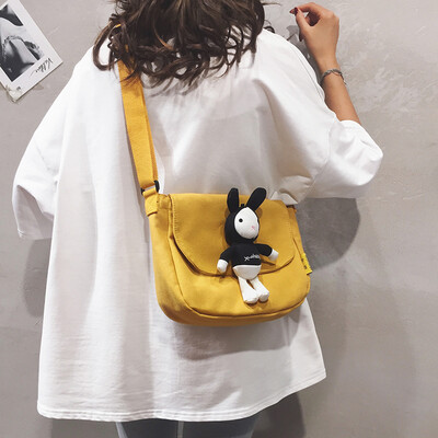 

Casual bag female 2019 new small fresh art canvas bag ins Japanese Harajuku cartoon shoulder Messenger bag