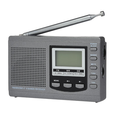 

FM AM SW Radio Multiband Digital Stereo Radio Receiver Earphone Output Time Display Alarm Clock External Rotatable Antenna