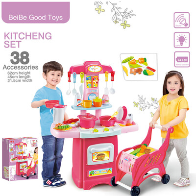 

Childrens Toys Electronic Kitchen Set And Shopping Cart Cutlery Combination Set