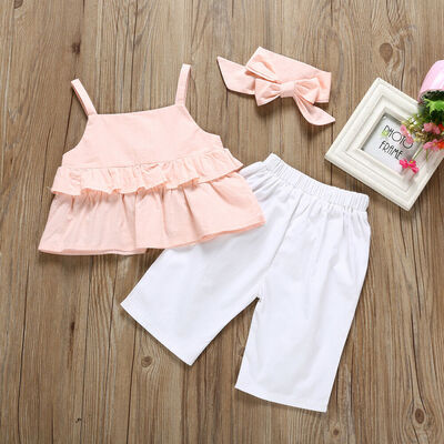 

Toddler Kid Baby Girl Ruffle Sling Tops Long Pants 3PCS Outfit Clothes Summer