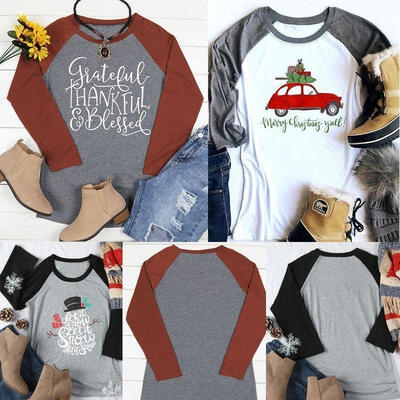 

Women Xmas Casual Long Sleeve T Shirt Tops Blouse Casual Pullover Petite -2XL