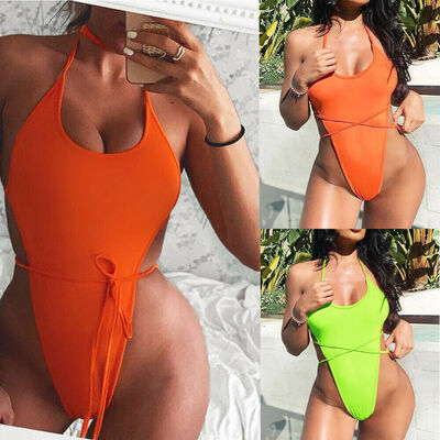 

Womens One-Piece Swimwear Bikini Swimsuit Sleeveless Waist Bandage Leotard Thong