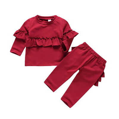 

Baby Girl Clothes Autumn Casual Outfits Clothes Baby Girls Solid Print Long Sleeve Ruffle Design Sweatshirt Tops Trousers