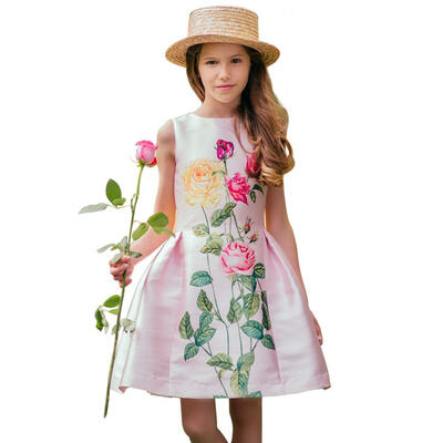 

European Girls Children Vest Dress Floral Print Slim Fit Cute A-line Dress