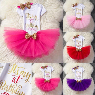 

Cute Baby Girl Kids FirstSecond Birthday Romper Outfit Set Dress Tutu Skirt