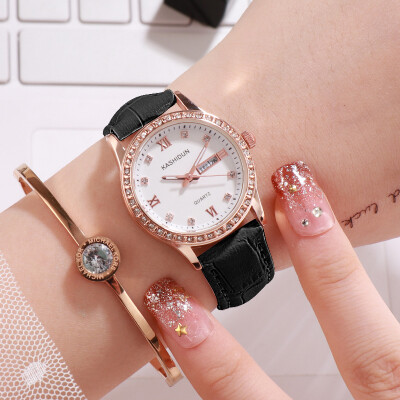 

New authentic minimalist watches waterproof Caseton calendar for girls Korean leather diamond luminous Shi Ying watches