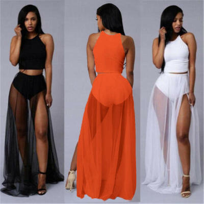 

Boho Women Chiffon High Waist Summer Beach Long Maxi Dress Elastic Waist Skirt
