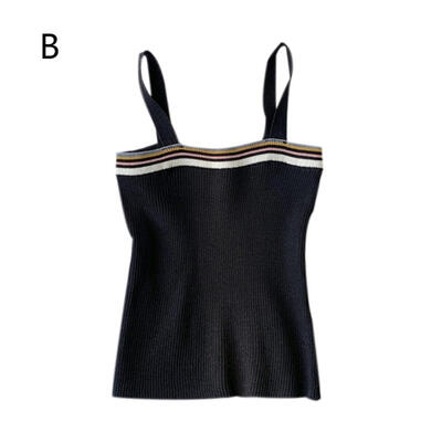 

Korean Style Novel Fashion Fresh Trends Solid Color Knitted Striped Slim Camisole