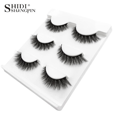 

SHIDISHANGPIN 3 Pairs 3D Mink Eyelashes Handmade Natural Cross Long Fake Eye Lashes Extension Wispy False Lashes
