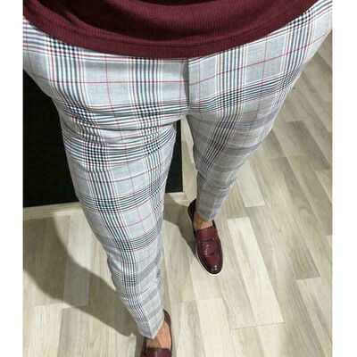 

Stylish Men Slim Fit Stripe Business Formal Pants Casual Office Skinny Trousers