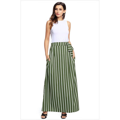

Multicolor Stripe Non-Removable Belt Bohemian Maxi Skirt 65037