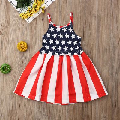 

Summer Kids Toddler Baby Girls Dress 4th of July Patriotic Clothes Sundress Sleeveless Skirt