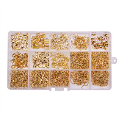 

PH PANDAHALL 1Box Gold Jewelry Finding Kits with Cord Ends