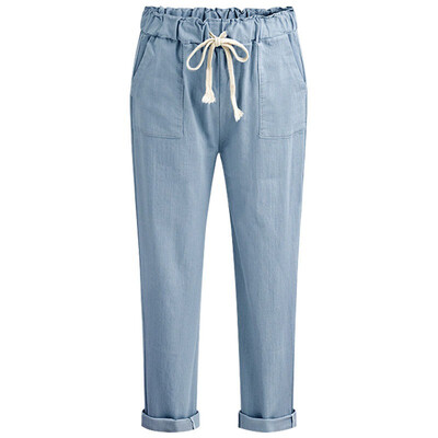 

Casual Trousers Women Elastic Waist Pockets Loose Pants Leisure Long Pants