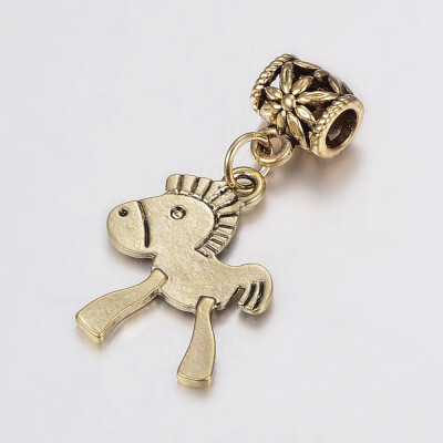 

Tibetan Style Alloy European Dangle Beads Large Hole Pendants Cadmium Free & Lead Free Horse Antique Golden 31mm Hole 4mm