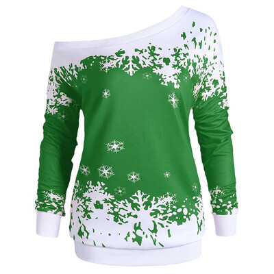 

Plus Size One Shoulder Christmas Snowflake Sweatshirt