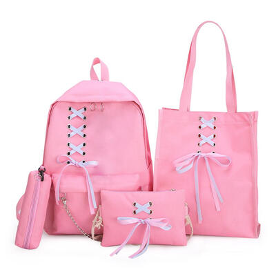 

4pcsset Bandage Chain Backpack Totes Women Canvas Casual Shoulder Pen Bags