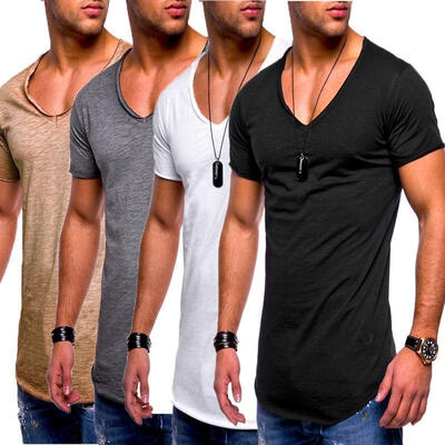 

2018 Summer New Men&39s Short-Sleeved T-Shirt V-Neck Casual Solid Color Cotton Tee Tops