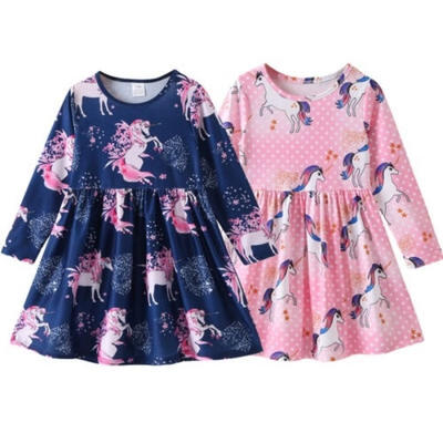 

Kids Baby Girls Cartoon Unicorn Long Sleeve Party Pageant Tutu Dress Clothes