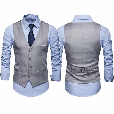 

New Men Formal Casual Tuxedo Suit Dress Vest Waistcoat & Neck tie Wedding Prom