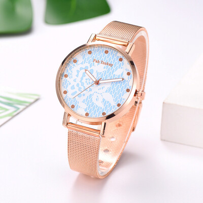 

RM Fashion Simple Elegant Floral Dial Without Scale Ladies Mesh With Quartz Watch