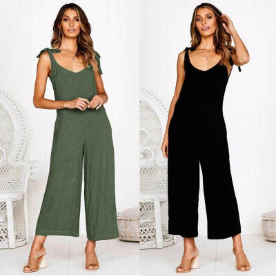 

Women&39s Sexy V Neck Spaghetti Strap Backless Loose Wide Leg Jumpsuit