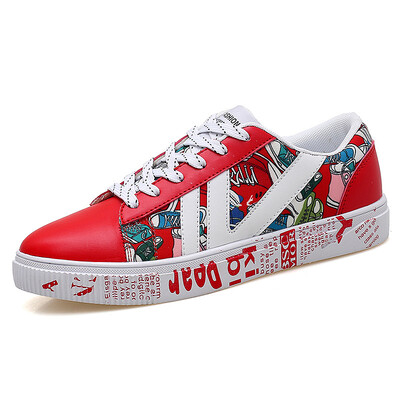

Korean version of the trend of mens shoes fashion art student shoes graffiti flower white shoes wear British shoes casual shoes men