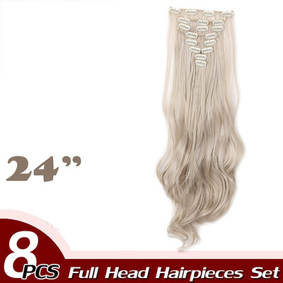 

Curly Full Head Clip Synthetic in Hair Extensions 8 Piece 18 Clips Hairpiece Long Wave for Women