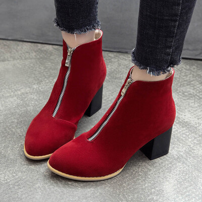

Rose New Autumn And Winter Thick Heel Zipper Ankle Boots High Heel Women Chunky Shoes