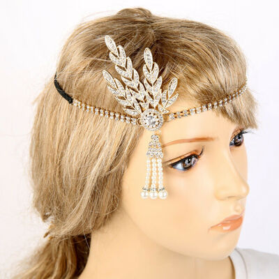 

New Great Gatsby Headband Hat 1920s Hair Cap Silver Ivory Daisy Vintage Flapper