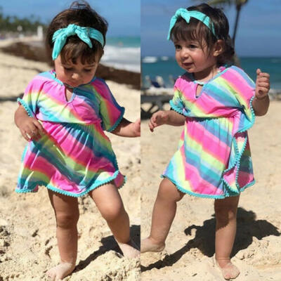 

Baby Girl Poncho Swim Pool Beach Wear Cover Up Kids Dress Tops Blouse 2PCS Set