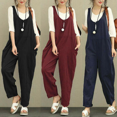 

US Oversized Womens Dungarees Strap Pants Harem Jumpsuit Trousers Baggy Overalls