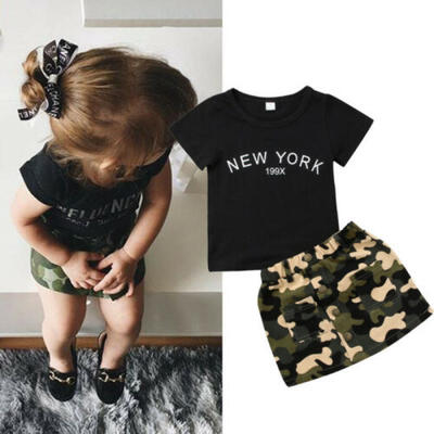 

US CANIS Toddler Kid Baby GirlS Top T-shirt Short Skirts Camouflage Dress Outfit